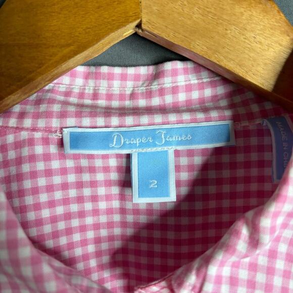 Draper James Embroidered Button Down Shirt Pink Gingham Size 2 - Picture 3 of 4